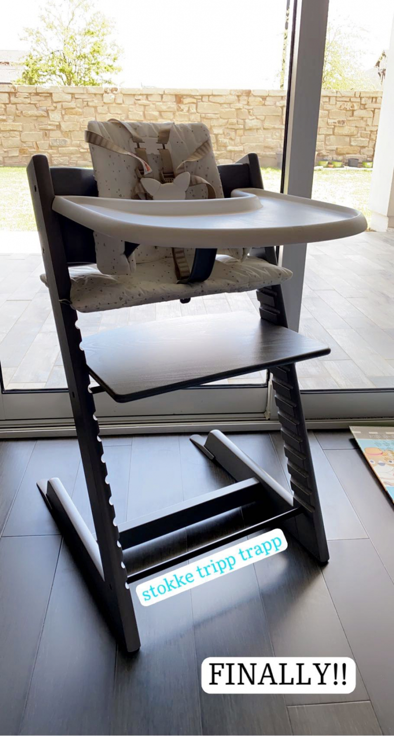 Tripp Trapp High Chair and Cushion with Stokke Tray - Hazy Grey / Stars  Multi