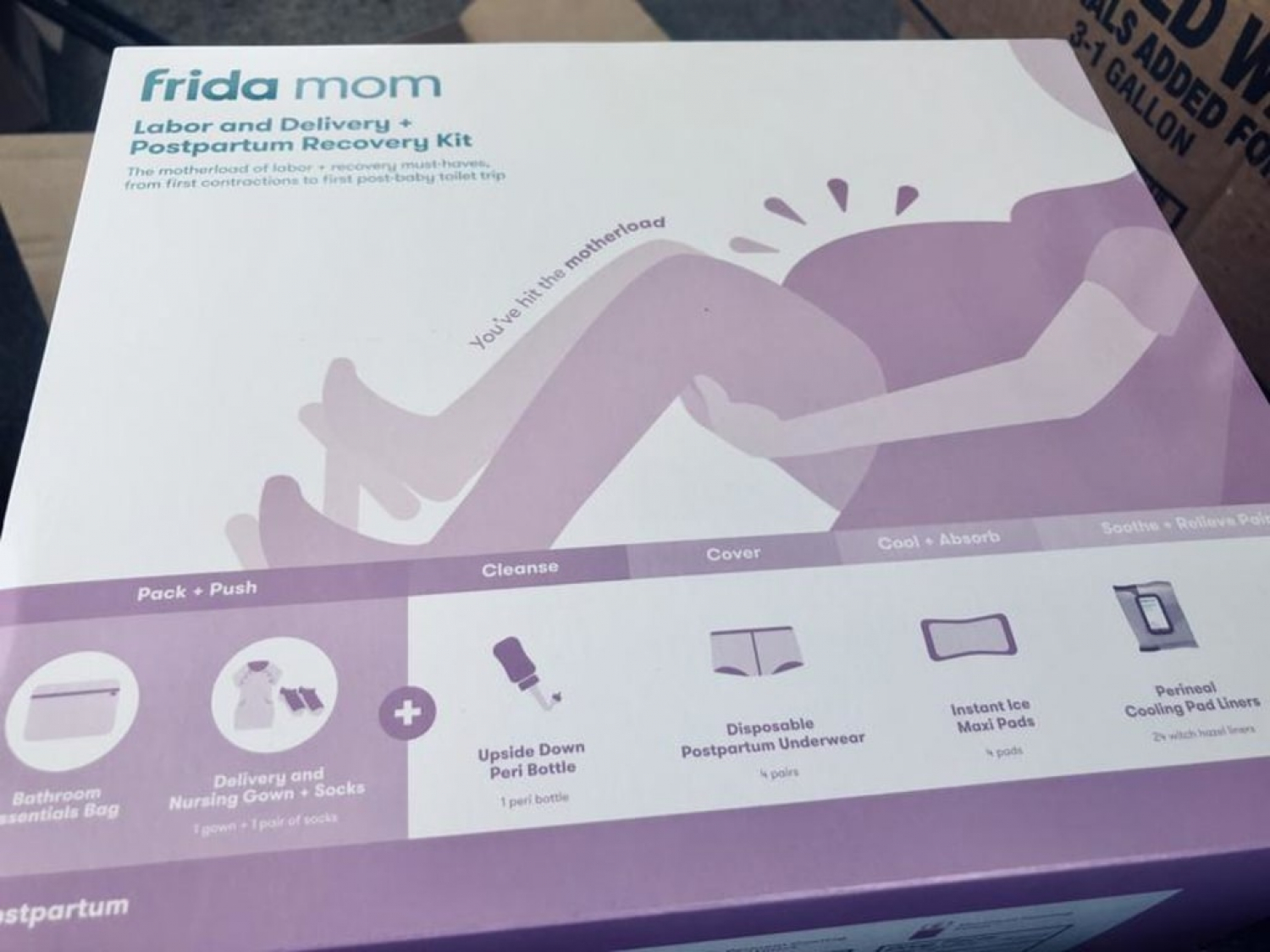 Frida Mom Hospital Packing Kit for Labor, Delivery, & Postpartum  Nursing  Gown, Socks, Peri Bottle, Disposable Underwear, Ice Maxi Pads, Pad Liners,  Perineal Foam, Toiletry Bag (15 PIECE GIFT SET) in