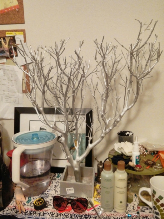 Money tree Mande with spray paint white branches and black clothes