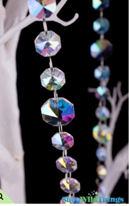 Clear Iridescent Crystal Octagon Beads Wedding  Bouquet Jewelry Flower 10" Stem 