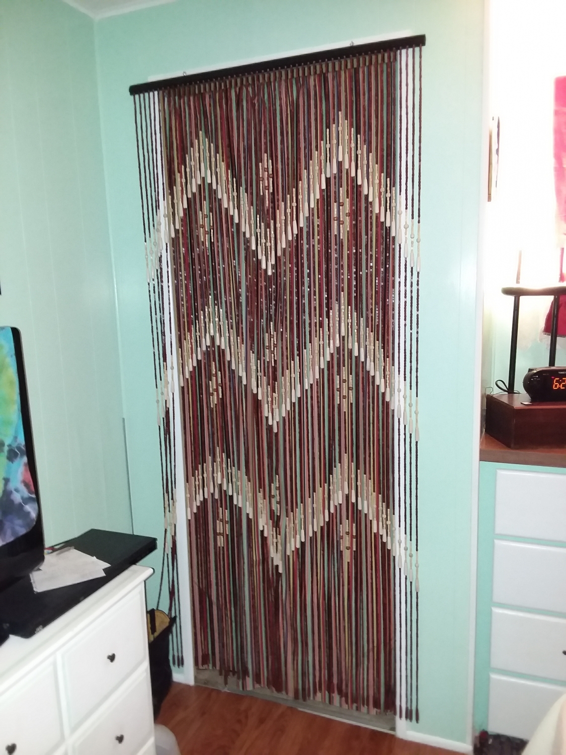 Wooden Door Beaded Curtain - Multi-Colored Beads 