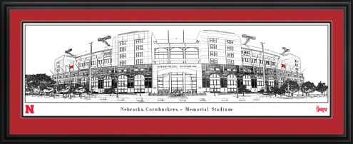 Nebraska Cornhuskers Memorial Stadium Line Art Panorama