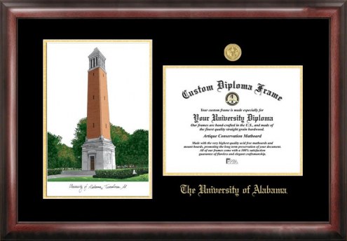 Alabama Crimson Tide Gold Embossed Diploma Frame with Campus Images Lithograph