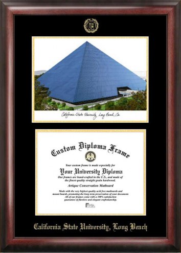 Long Beach State 49ers Gold Embossed Diploma Frame with Campus Images Lithograph