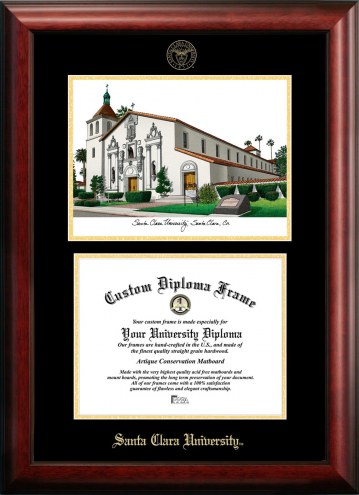 Santa Clara Broncos Gold Embossed Diploma Frame with Campus Images Lithograph