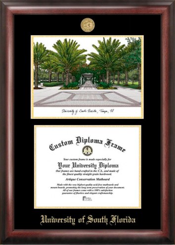 South Florida Bulls Gold Embossed Diploma Frame with Campus Images Lithograph