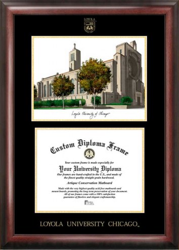 Loyola Chicago Ramblers Gold Embossed Diploma Frame with Campus Images Lithograph