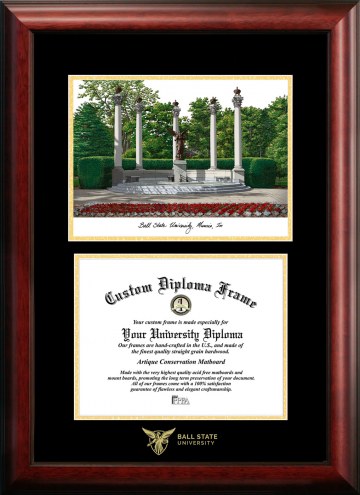 Ball State Cardinals Gold Embossed Diploma Frame with Campus Images Lithograph