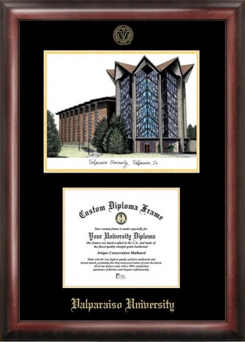 Valparaiso Crusaders Gold Embossed Diploma Frame with Campus Images Lithograph
