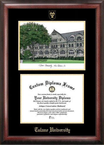 Tulane Green Wave Gold Embossed Diploma Frame with Campus Images Lithograph