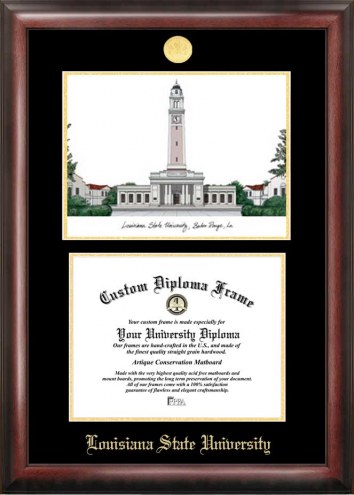 LSU Tigers Gold Embossed Diploma Frame with Campus Images Lithograph