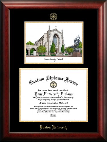 Boston Terriers Gold Embossed Diploma Frame with Campus Images Lithograph