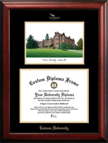 Towson Tigers Gold Embossed Diploma Frame with Campus Images Lithograph