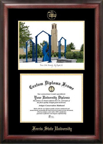 Ferris State Bulldogs Gold Embossed Diploma Frame with Campus Images Lithograph