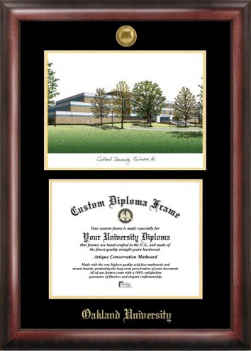 Oakland Golden Grizzlies Gold Embossed Diploma Frame with Campus Images Lithograph