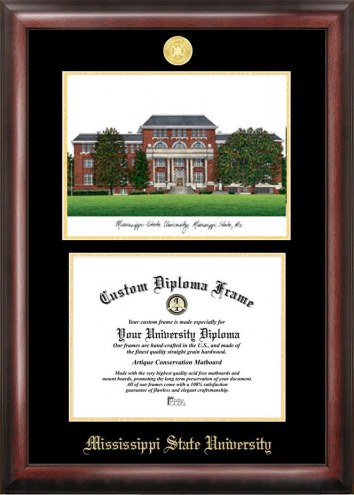 Mississippi State Bulldogs Gold Embossed Diploma Frame with Campus Images Lithograph