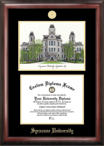Syracuse Orange Gold Embossed Diploma Frame with Campus Images Lithograph
