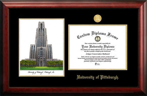 Pittsburgh Panthers Gold Embossed Diploma Frame with Campus Images Lithograph