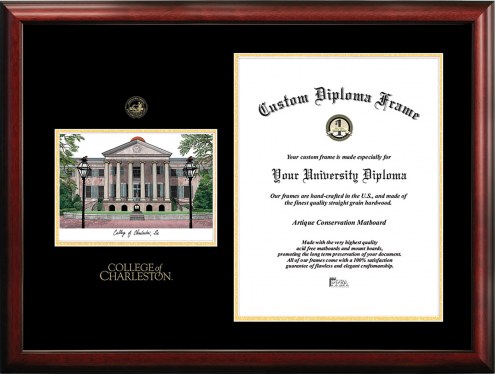 Charleston Cougars Gold Embossed Diploma Frame with Campus Images Lithograph