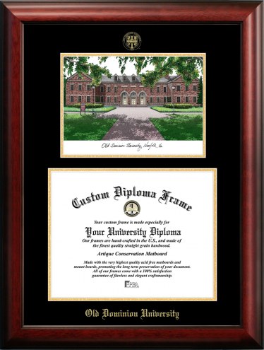 Old Dominion Monarchs Gold Embossed Diploma Frame with Campus Images Lithograph