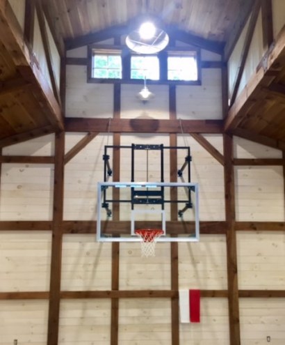 Gared Side-Fold Wall Mount Basketball Hoop with Glass Board and Electric Height Adjuster