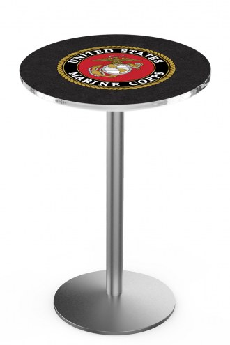 U.S. Marine Corps Stainless Steel Bar Table with Round Base
