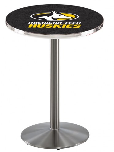 Michigan Tech Huskies Stainless Steel Bar Table with Round Base