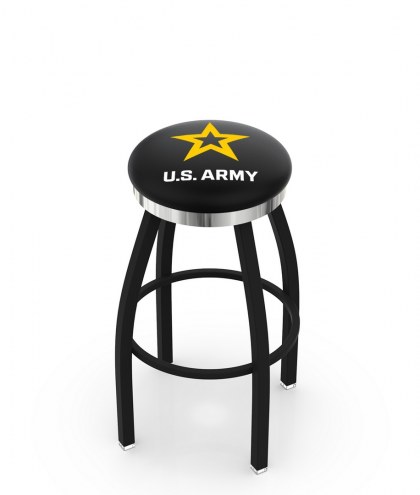 U.S. Army Black Knights Black Swivel Barstool with Chrome Accent Ring