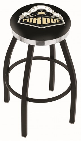 Purdue Boilermakers Black Swivel Barstool with Chrome Accent Ring