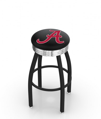 Alabama Crimson Tide &quot;A&quot; Black Swivel Barstool with Chrome Ribbed Ring