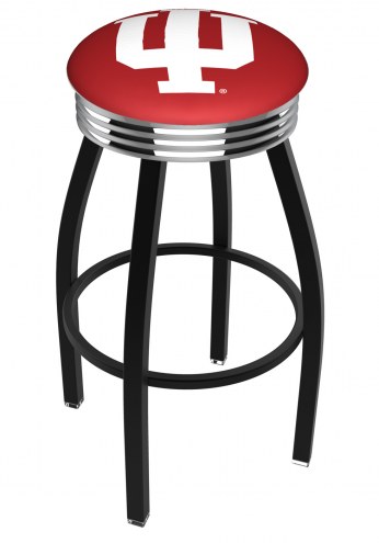 Indiana Hoosiers Black Swivel Barstool with Chrome Ribbed Ring