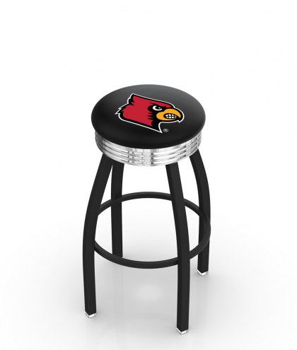 Louisville Cardinals Black Swivel Barstool with Chrome Ribbed Ring