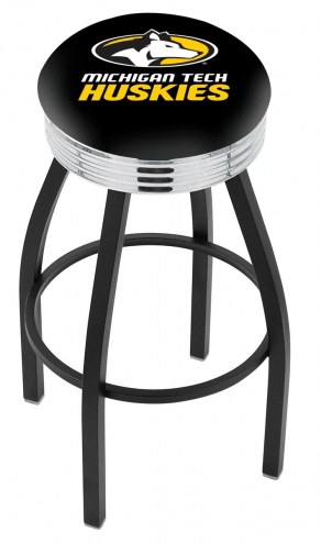 Michigan Tech Huskies Black Swivel Barstool with Chrome Ribbed Ring