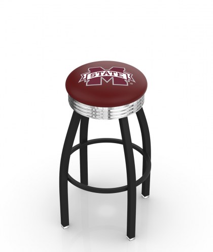Mississippi State Bulldogs Black Swivel Barstool with Chrome Ribbed Ring