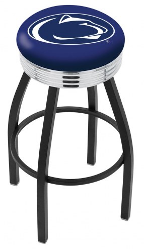 Penn State Nittany Lions Black Swivel Barstool with Chrome Ribbed Ring