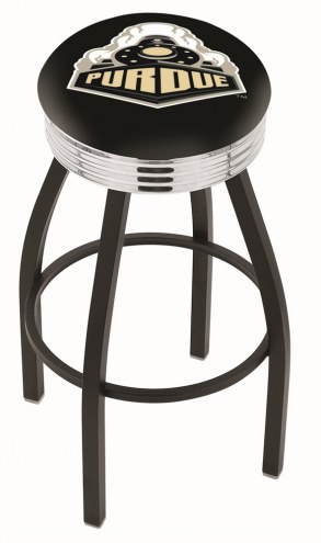 Purdue Boilermakers Black Swivel Barstool with Chrome Ribbed Ring