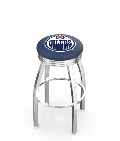 Edmonton Oilers Chrome Swivel Barstool with Ribbed Accent Ring