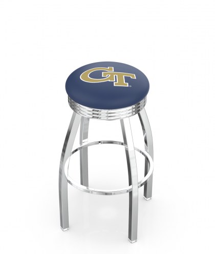 Georgia Tech Yellow Jackets Chrome Swivel Barstool with Ribbed Accent Ring