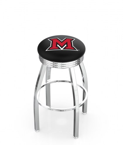 Miami of Ohio RedHawks Chrome Swivel Barstool with Ribbed Accent Ring