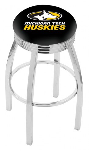 Michigan Tech Huskies Chrome Swivel Barstool with Ribbed Accent Ring