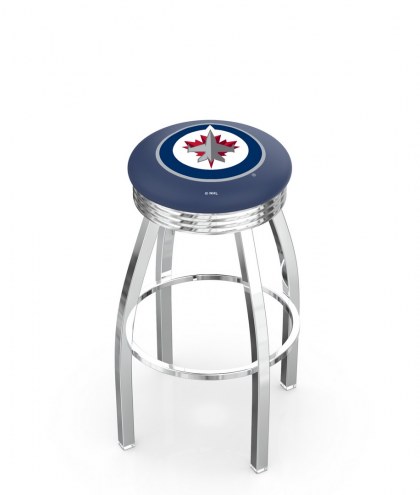 Winnipeg Jets Chrome Swivel Barstool with Ribbed Accent Ring