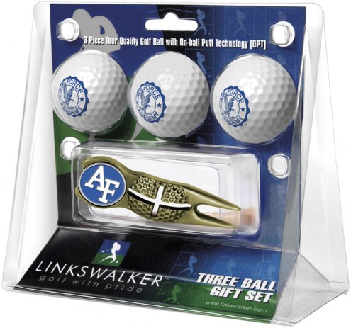 Air Force Falcons Gold Crosshair Divot Tool & 3 Golf Ball Gift Pack