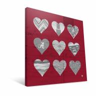 Alabama Crimson Tide 12" x 12" Hearts Canvas Print