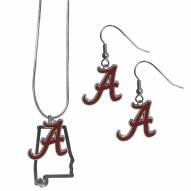 Alabama Crimson Tide Dangle Earrings & State Necklace Set