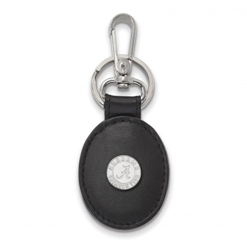Alabama Crimson Tide Sterling Silver Black Leather Oval Key Chain