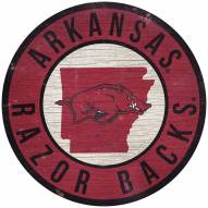 Arkansas Razorbacks 12" Circle with State Sign