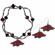Arkansas Razorbacks Dangle Earrings & Crystal Bead Bracelet Set