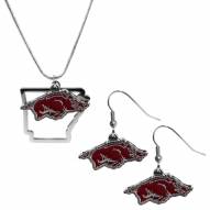 Arkansas Razorbacks Dangle Earrings & State Necklace Set