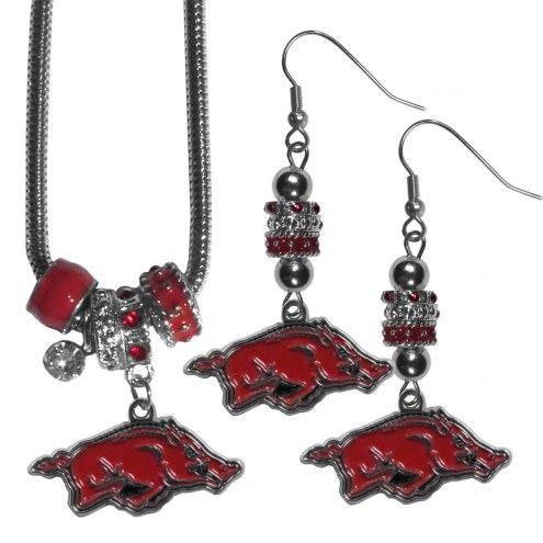Arkansas Razorbacks Euro Bead Earrings & Necklace Set