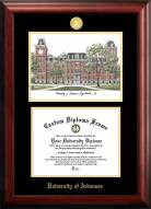 Arkansas Razorbacks Gold Embossed Diploma Frame with Campus Images Lithograph